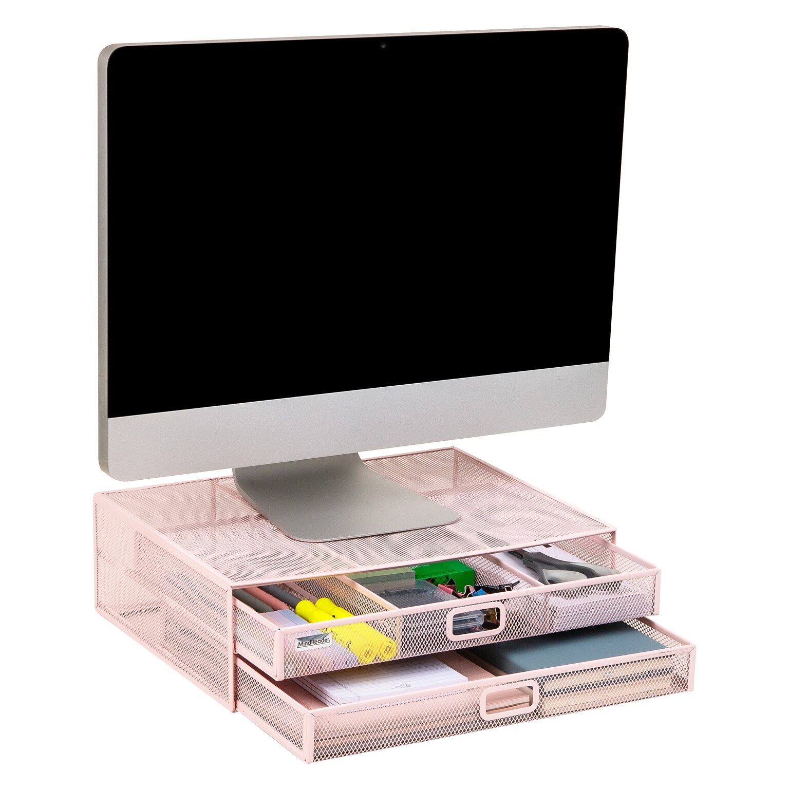 Mind Reader Two-Tier Monitor Stand Laptop Riser, Up to 30 lbs., Pink (2TDMESHY-PNK)
