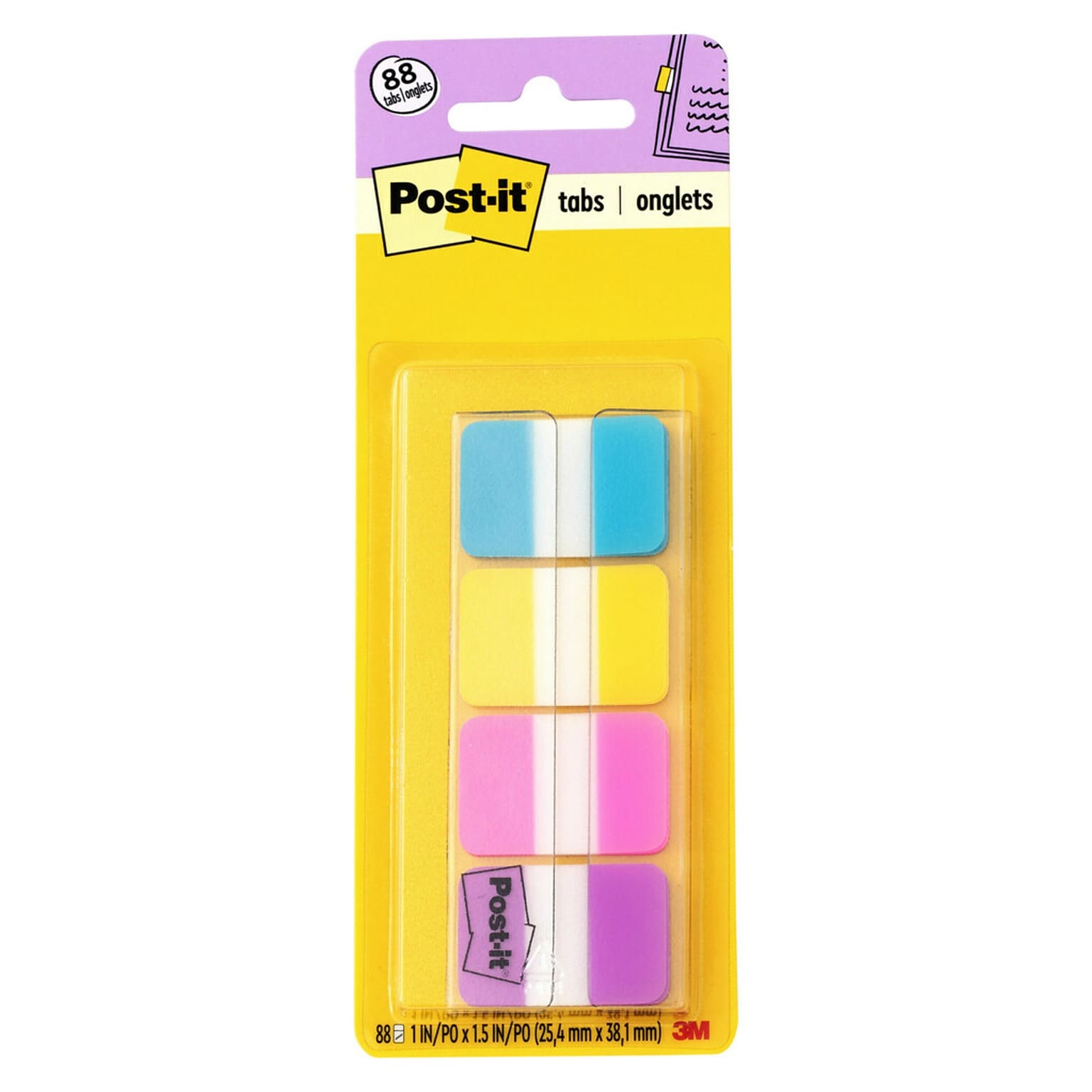 Post-it Tabs, 1 Wide, Solid, Assorted Colors, 88 Tabs/Pack (686-AYPV1IN)
