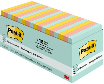 Post-it Pop-up Notes, 3" x 3", Beachside Café Collection, 100 Sheet/Pad, 18 Pads/Pack (MMMR33018APCP)