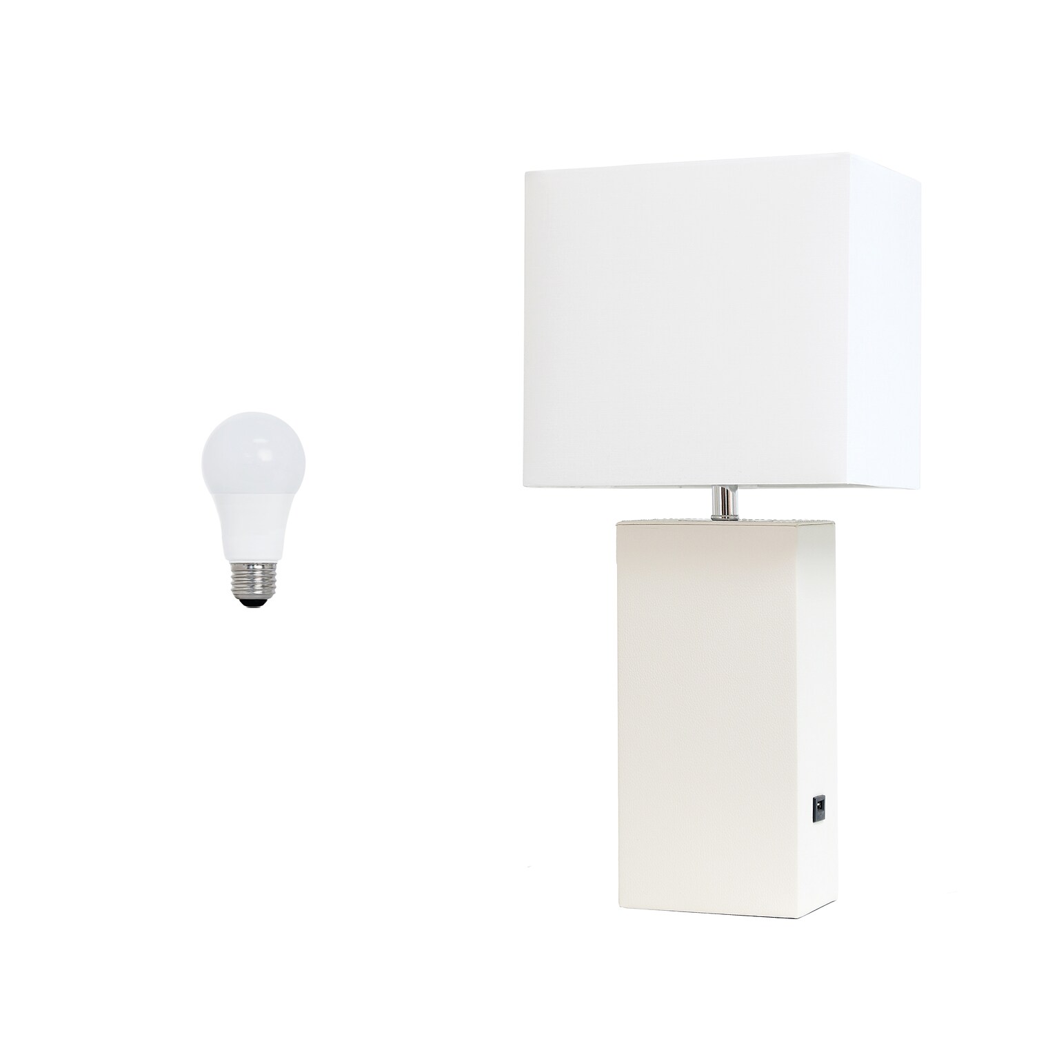 Lalia Home Lexington 21 Modern Bedside Table Lamp, White Rectangular Fabric Shade, Feit LED Bulb, White (LHT-3012-WH-LB)