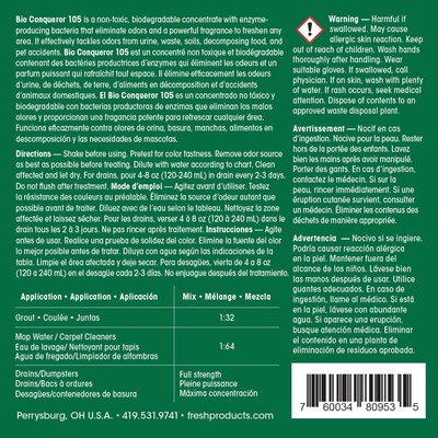Fresh Products Bio Conqueror 105 Liquid Multi-Purpose Cleaner & Deodorizer, Lemon Scent, 32 oz. (105Q-F-000I012M-22)