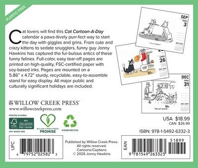 2027 Willow Creek Cat Cartoon-A-Day 6.2 x 5.4 Daily Day-to-Day Calendar, Assorted Colors (63323)