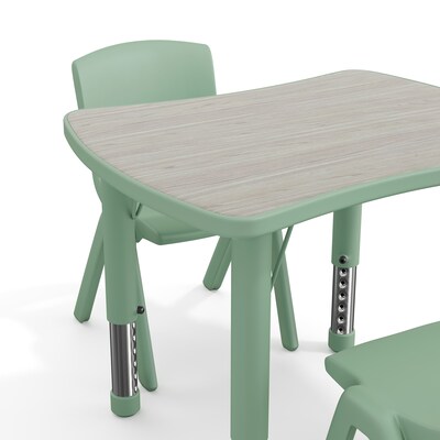 Flash Furniture Emmy Rectangular Activity Table Set, 26.5" x 21.75", Height Adjustable, Light Gray Woodgrain/Sage