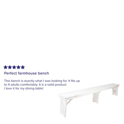 Flash Furniture Pine Wood 3-Seat Farm Table Folding Bench, Antique Rustic White (XAB96X12LWH)