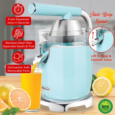 Brentwood® 200-Watt Electric Citrus Juicer with 2 Cones and Stainless Steel Lever, Blue (J-28BL)