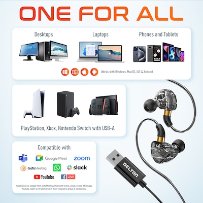 Delton 31E Ergonomic In-Ear USB-A Computer Earbuds, Black (DWH31EBK)