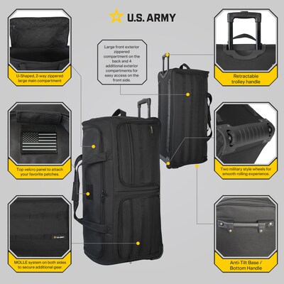 U.S. Army ROMEO 36 Polyester Telescoping Travel Duffel with Wheels, Black (USLROM36BLK)