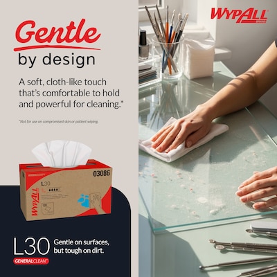 WypAll GeneralClean L30 Cleaning Cloths, 10" x 10.8", White, 12 Sheets/Box, 10 Boxes/Carton (03086)