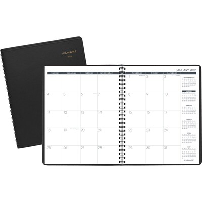 2026 AT-A-GLANCE 8" x 8.75" Monthly Planner, Faux Leather Cover, Black (70-120-05-26)