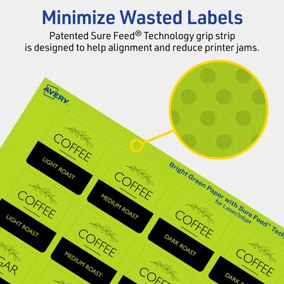 Avery Laser/Inkjet Multipurpose Square Labels, 1.5" x 1.5", Bright Green, 1600/Box (94106)
