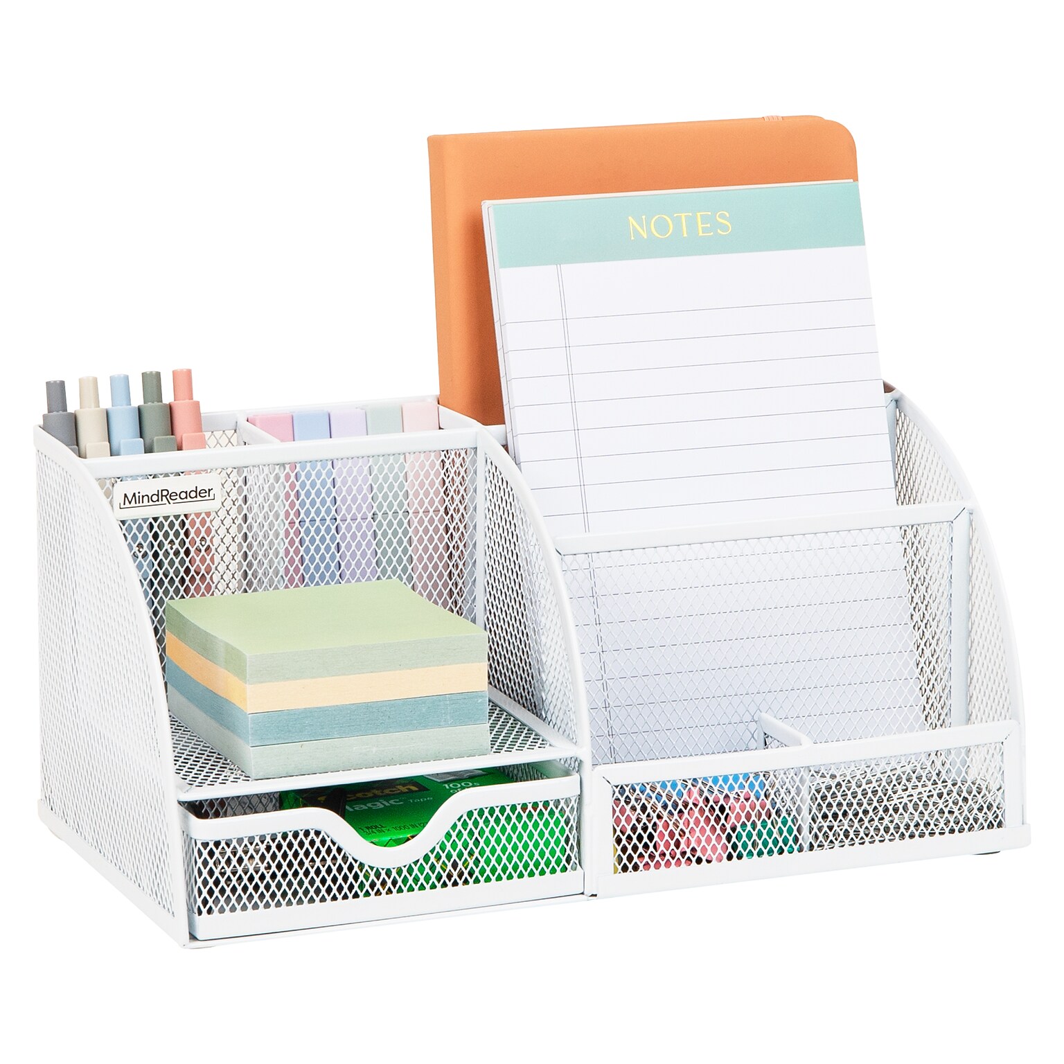 Mind Reader 7-Compartment Metal Desk Organizer File and Accessory Storage, White (JOEORG-WHT)