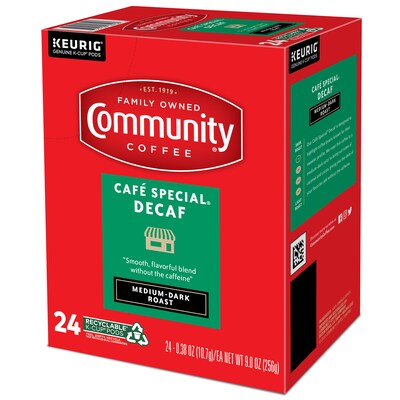 Community Coffee Cafe Special Decaf Coffee, Keurig K-Cup Pod, Medium-Dark Roast, 96/Carton (5000374327CT)