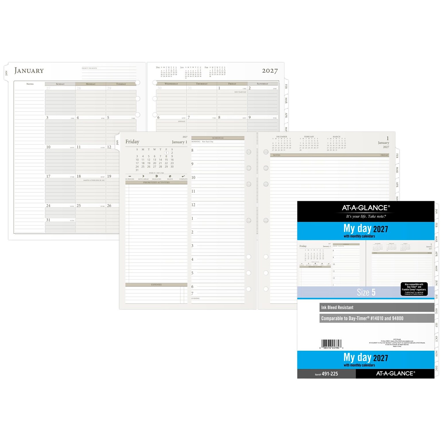 2027 AT-A-GLANCE 11 x 8.5 Daily & Monthly Planner Refill Pages, White/Brown (491-225-27)