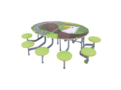 AmTab Elliptical Mobile Cafeteria Table w/ 10 Stools, 35" x 73", Assorted Colors (MSE610)