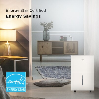TCL Energy Star 50-Pint Portable Dehumidifier, Wi-Fi Enabled, Covers up to 4500 sq. ft., White (H50D44W)