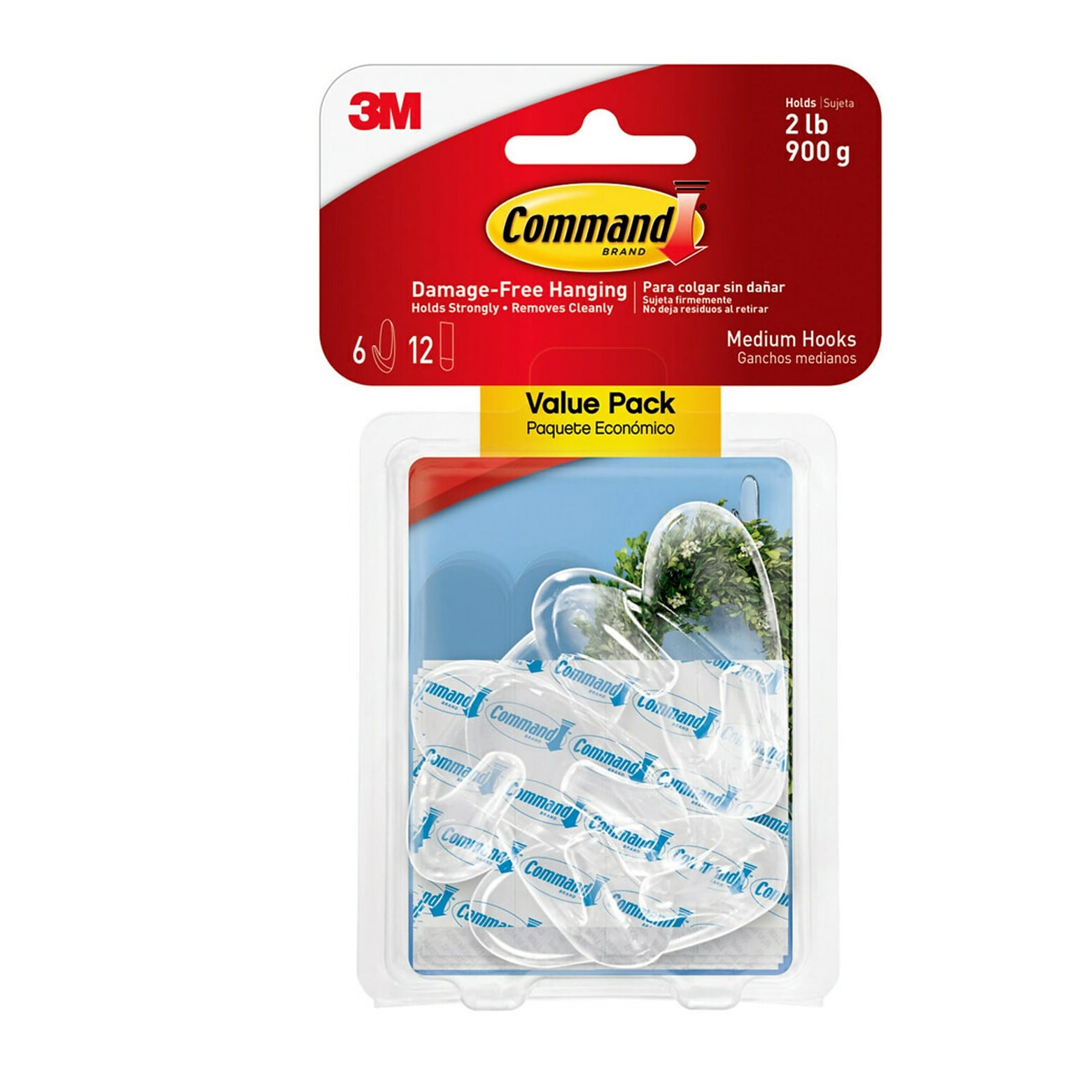 Command Medium Hooks, 2 lb., Clear, 6/Pack (17091CLR-6ES)