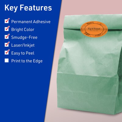 Avery Laser/Inkjet Multipurpose Oval Labels, 1.5 x 2.5, Bright Orange, 360/Pack (94051)