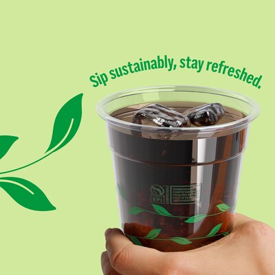 Perk™ Eco Compostable Plastic Cold Cup, 16 Oz., Clear/Green, 300/Carton (PK56197)