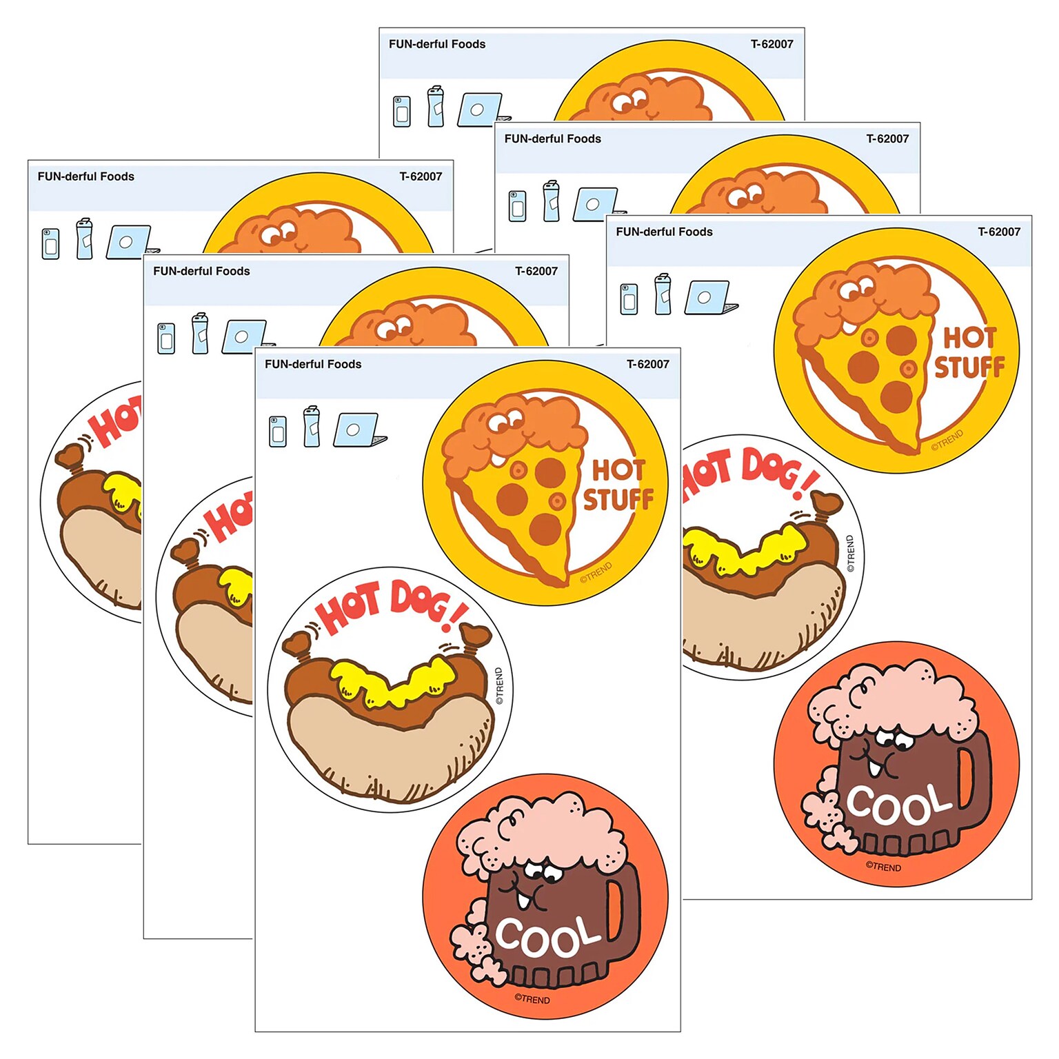 Trend Enterprises FUN-derful Foods Vinyl Stickers, Multicolored, 3/Pack, 6/Packs/Bundle (T-62007-6)