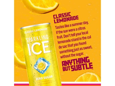 Sparkling Ice Mini Classic Lemonade Flavored Sparkling Water, 7.5 fl. oz., 10 Cans/Pack, 3 Packs/Carton (FG00618)
