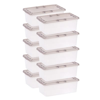 Iris 6.7 Quart Snap Top Plastic Snap Closure Storage Bin, Clear, 10/Pack (500155)