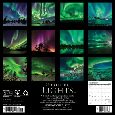 2027 Willow Creek Northern Lights 12 x 12 Monthly Wall Calendar, Assorted Colors (61534)
