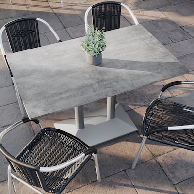 Flash Furniture Acadia Wooden Dining Table with Dual Column Base, 30"D x 48"W, Gray Faux Concrete/Silver Base (ST3048CGTB002S)