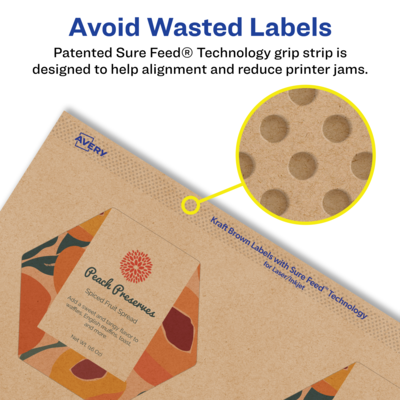 Avery Laser/Inkjet Decorative Edge Multipurpose Labels, 2-1/2" x 2-57/64", Kraft Brown, 300 Labels/Box ( 94121)
