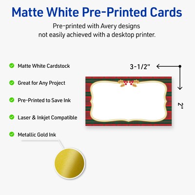 Avery Gold-Red-Green Plaid Matte Blank Card, White, 80/Pack (S00-FEX)
