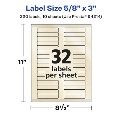 Avery Pearlized Ivory Rectangle Multipurpose Labels, 5/8" x 3", Ivory, 320/Pack (94214)