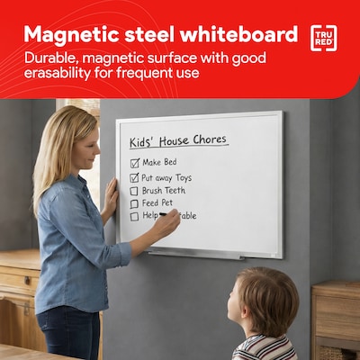 TRU RED™ Magnetic Steel Dry Erase Board, Satin Frame, 2' x 1.5' (TR61168)