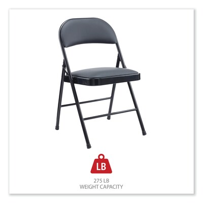 Alera® Leather Office Folding Chair, Black, 4/Carton (ALECA9416)