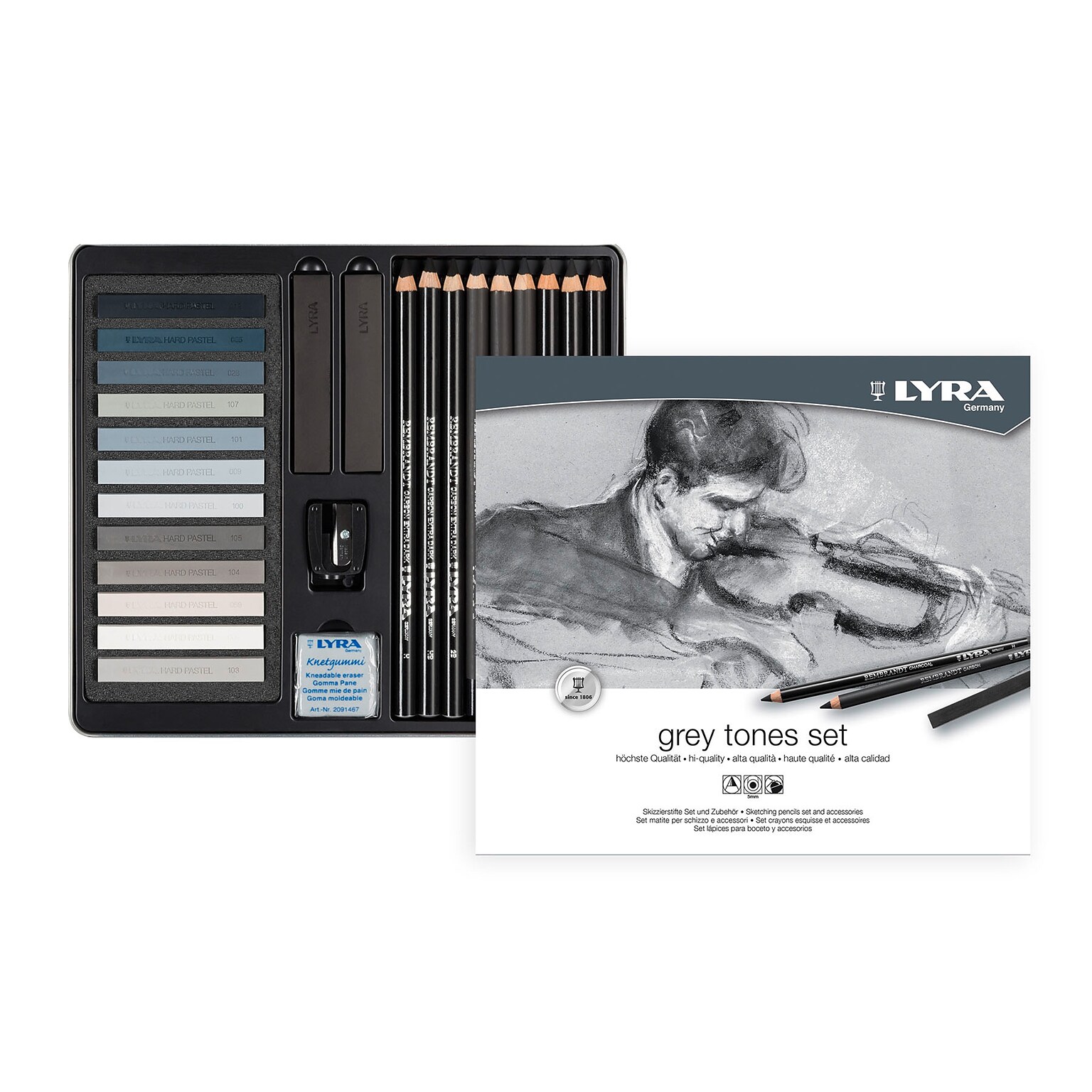 Lyra Gray Tones Sketching Set Tin, Assorted Colors, 25/Pack (LYXL2051251)