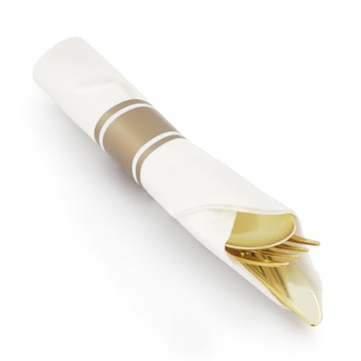 Round Elama Plastic Dinnerware Set, White/Gold, 350 Piece (935123348M)