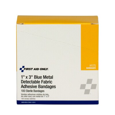 First Aid Only 1" x 3" Metal Detectable Fabric Bandages, 100/Box (H175)