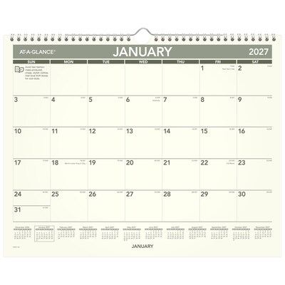2027 AT-A-GLANCE Recycled 15 x 12 Monthly Wall Calendar, Green/Black (PMG77-28-27)