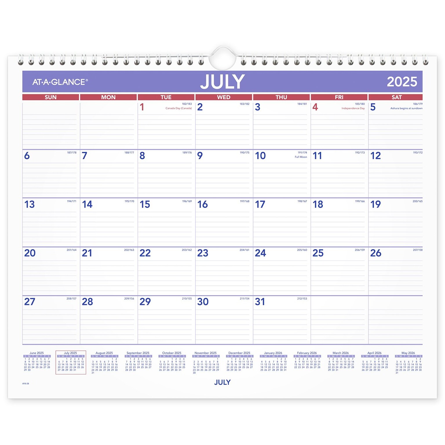 2025-2026 AT-A-GLANCE 15 x 12 Academic Monthly Wall Calendar, Purple/Red (AY8-28-26)