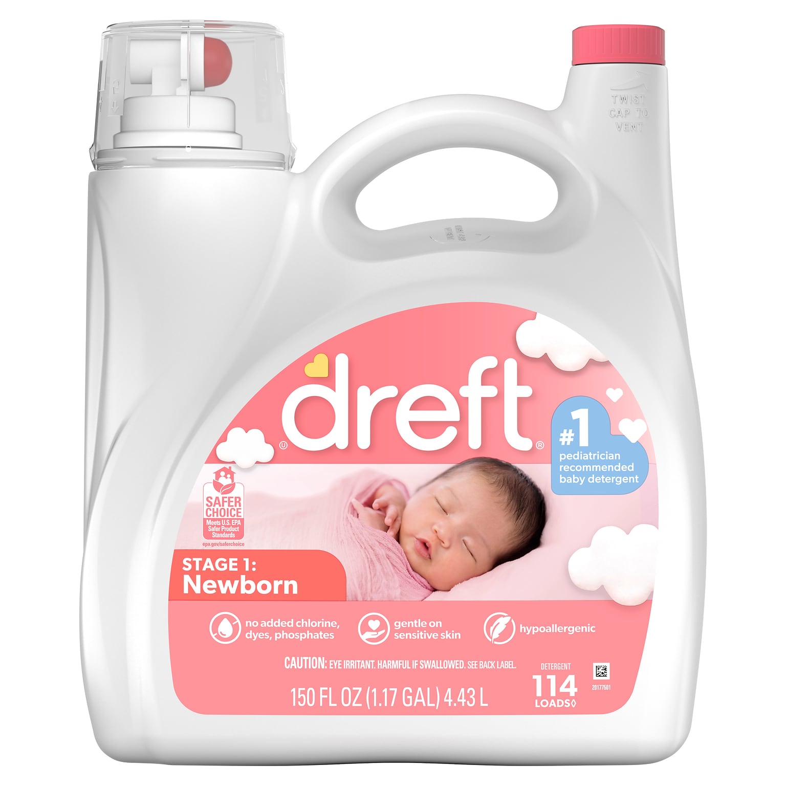 Dreft Newborn Baby HE Liquid Laundry Detergent, Gentle on Sensitive Skin, 150oz, 114 loads (12128)