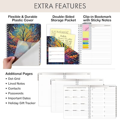 2027 Excello Brands Essential Pro 8.5" x 11" Weekly & Monthly Planner, Black Tree Seasons (ESPRO-CY27-8511-32)