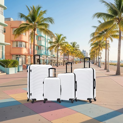 DUKAP Adly 4-Piece Hardside Spinner Luggage Set, TSA Checkpoint Friendly, White (DKADLSMLXL-WHI)