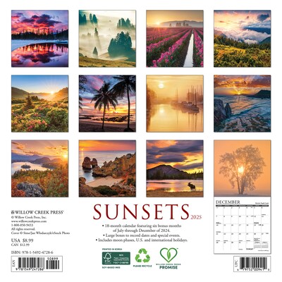 2025 Willow Creek Sunsets 2025 7 x 7 Yearly Wall Calendar (47286)