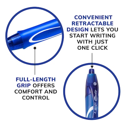 BIC Gel-ocity Quick Dry Retractable Gel Pens, Medium Point, 0.7 mm, Blue Ink, Dozen (RGLCG11-BLU)