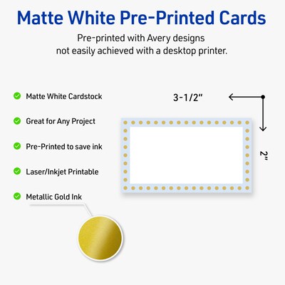 Avery Blue Border w/ Gold Dots Matte Blank Card, White, 80/Pack (S00-D2J)