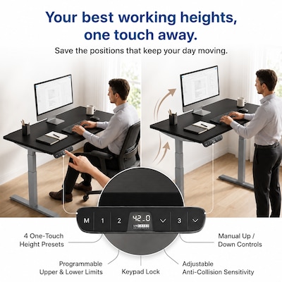 Uncaged Ergonomics Rise Up 60"W Electric Adjustable Bamboo Standing Desk, Black/Gray (RUGBK)