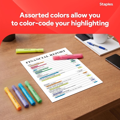 Staples Hype Tank Highlighters, Chisel Tip, Assorted, Dozen (29204-CC)