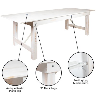 Flash Furniture HERCULES Series 96" Folding Farm Dining Table, Rustic White (XAF96X40WH)