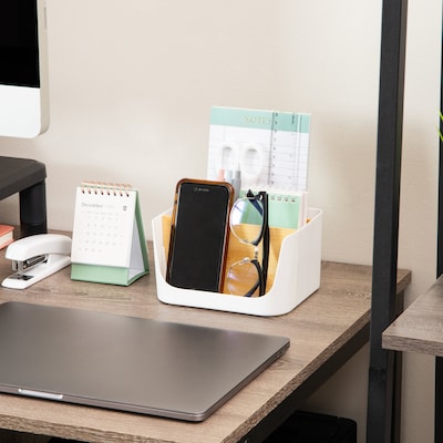 Mind Reader 5-Compartment Plastic Desk Organizer, White (SLORG-WHT)