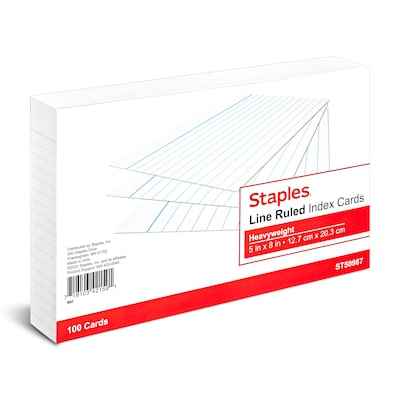 Staples™ 5 x 8 Index Cards, Lined, White, 100/Pack (TR50987)