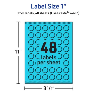 Avery Printable Burst Multipurpose Labels, 1", Bright Blue, 1920/Pack (94606)