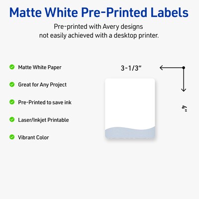 Avery Laser/Inkjet Rectangle Multipurpose Labels, 4 x 3-1/3, White, 40/Pack (S00ETY)